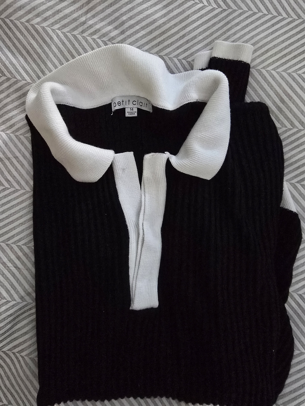 Petit Clair Black & White Ribbed Knit Polo